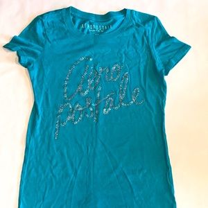 EUC Aeropostale Script Sparkles Graphic T-shirt S